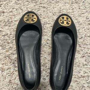 Tory Burch Black Flats with Gold Emblem